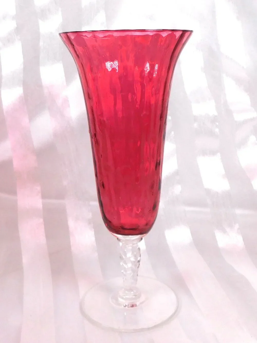 Lot of Five Pink Ribbed Stemware Glasses with Clear Bases # 26621